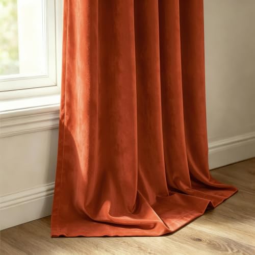 Fall Burnt Orange Blackout Velvet Curtains 108 Inch Long 52"x108" (2 Count)