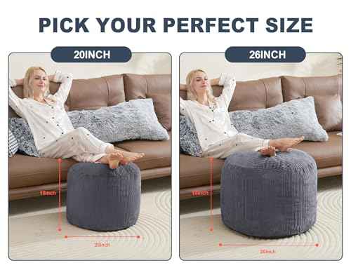 Pouf Ottoman Corduroy Round Gray Foot Stools Ottomans