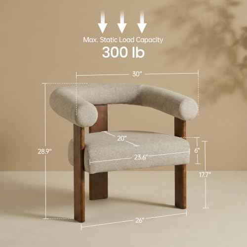 Barrel Accent Chairs Set of 2 with Armrests and Walnut Wood Legs (2 Count)