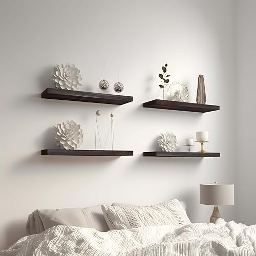 Brown Wood Floating Shelves for Wall Rustic Wall Shelves for Bedroom Set of 6 (6 Count)