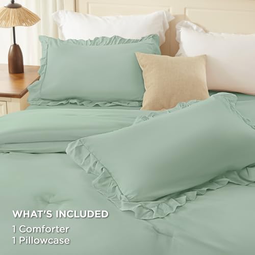 Sage Twin Size Ruffle Comforter Set (2 Count)