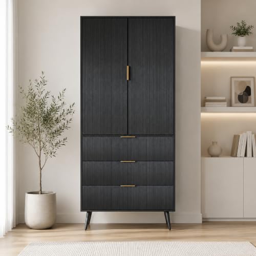 Fluted Tall Cabinet Kitchen Pantry with Adjustable Shelves