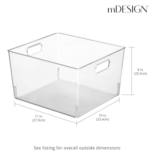Large Modern Stackable Plastic Storage Organizer Bin Basket with Handles for Bathroom Vanity Organization (4 Count)