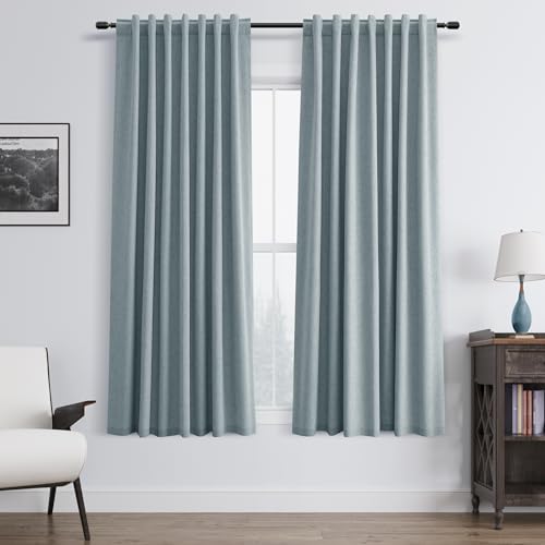 100% Blackout Linen Curtains for Bedroom 63 inches Long