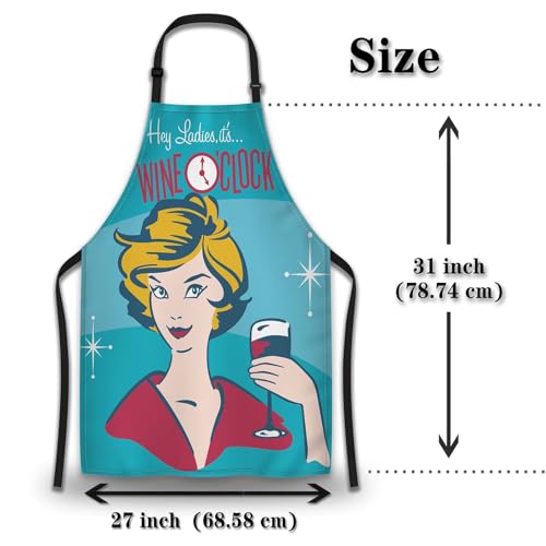 Kiss the Cook Apron Men Wine O’clock Funny Aprons for Women for Cooking Restaurant BBQ Painting Crafting Gardening 27”