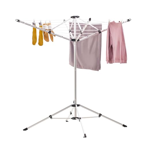Indoor and Outdoor Portable Clothes Drying Rack with 4 Rotatable Arms for Hangers