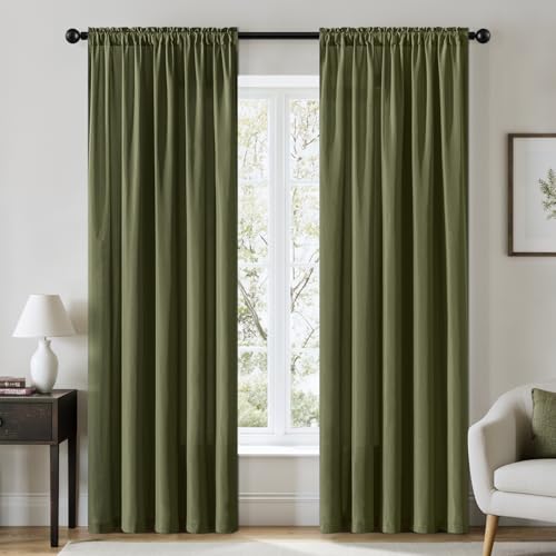 Olive Green Privacy Sheer Curtains 2 Panels 42W x 84L (2 Count)