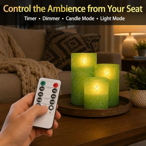 Green Flameless Candles with Remote (3 Count)
