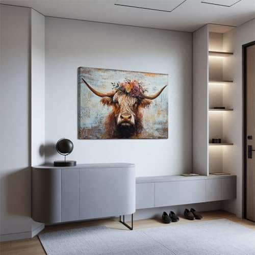 Canvas Wall Art Decor Modern Wall Art Picutures for Living Room Artwork for Wall Decor Vintage Wall Art Decor Highland Cow Wall Art Prints Artwork for Walls Home Bedroom Office Decorations 32" X 48"