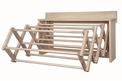 30" Accordion Drying Rack Laundry Room Storage Maple Wood Wall Shelf