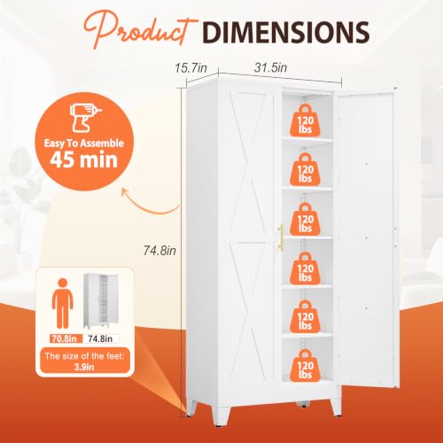 75" H Tall Kitchen Storage Cabinet with Doors