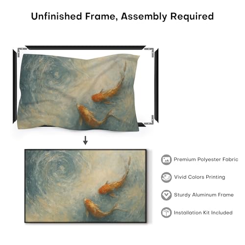 36"x60" Extra Large Framed Wall Art Koi Fish Swirl Tranquil Water Illustration for Home Living Room Bedroom Decor