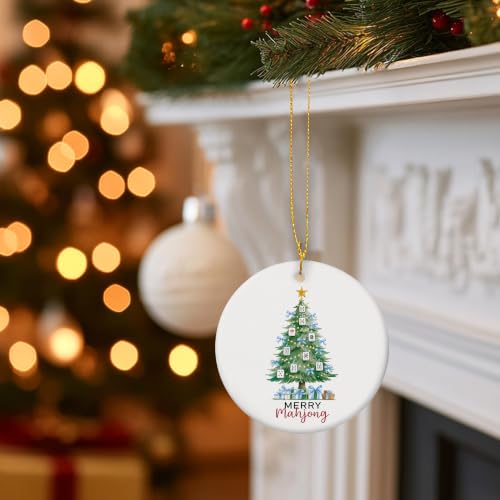 Blue Ribbon Mahjong Christmas Tree Ceramic Ornament Gifts