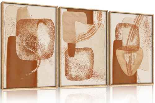 Neutral Orange Abstract Framed Canvas Wall Art Set