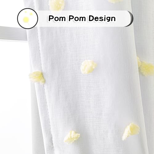 100% Blackout Curtains for Girls Kids Bedroom Thermal Insulated 84 Inch Length Nursery Curtains 2 Panels Grommet Light Filtering Yellow Pom Pom Sheer Drapes for Dining Room (2 Count)