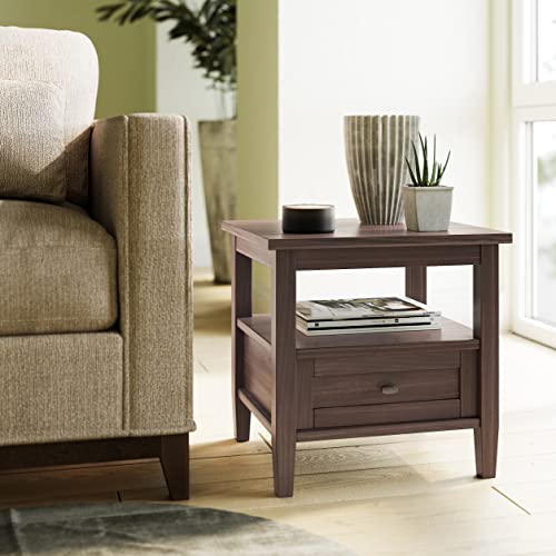 Warm Shaker 20" Wide Solid Wood End Table in Brunette Brown