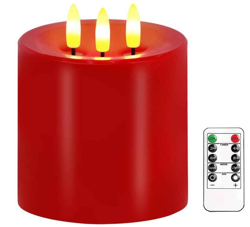 3 Wick Extra Large Flameless Pillar Candles with Timer Remote