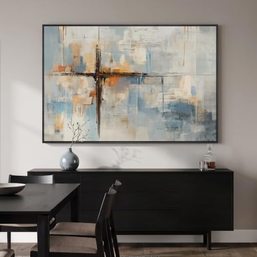 Extra Large Framed Blue Abstract Wall Art for Living Room