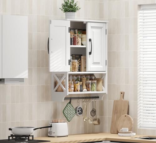 White Bathroom Cabinet Wall Mounted with Towels Bar