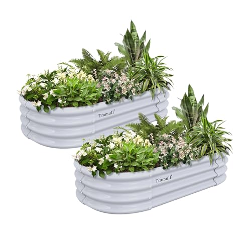 2 Pack 4x2x1ft Galvanized Raised Garden Bed Kit Oval Metal Ground Planter Box Outdoor Bottomless Planter Raised Beds for Vegetables Flowers Herbs Fruits