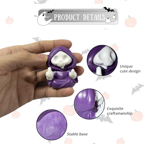 Halloween Skull Figurine Middle Finger Design Halloween Ghost Statue Cool Cute Holiday Tabletop Figurines Ornament Funny Resin Skeleton Statue Indoor Table Shelf Tabletop Home Office Decor