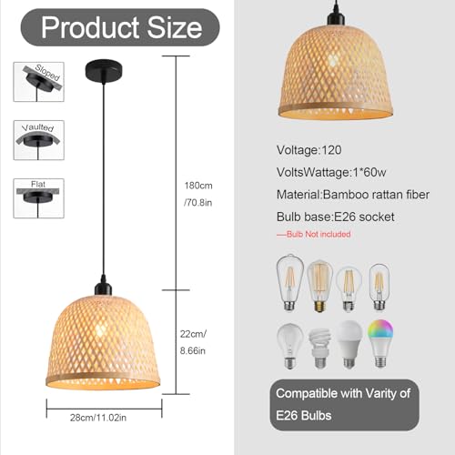 3 Pack Bamboo Pendant Light Mini Rattan Chandelier