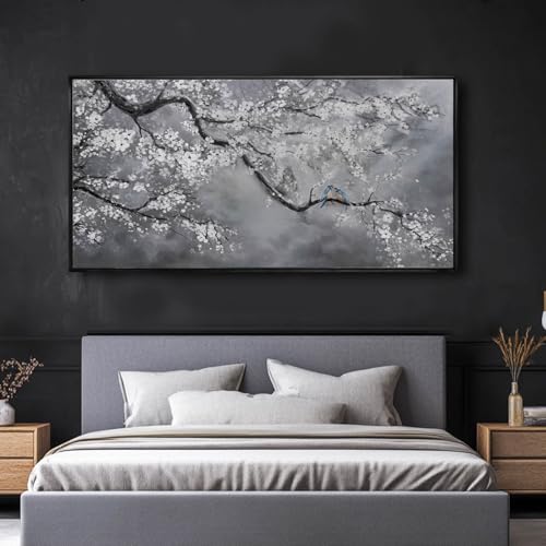 Nature Wall Decor Flowers White Pictures Art Bird Artwork Botanical Wall Art 29x58 Inch Hanging Art Wall Decorations for Office Bedroom
