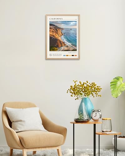 Natural OAK Wood Coastal California Refers Framed Wall Art