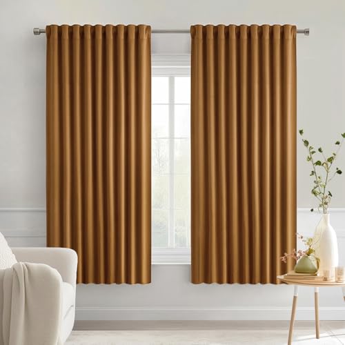 Golden Brown Back Tab Blackout Curtains 52x63 Inches Long 2 Panels (2 Count)