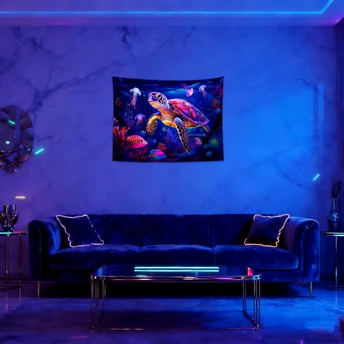 Blacklight Turtle Tapestry Glow in the Dark Ocean Wall Hanging Sea Turtle Poster for Kids Teen Room Bedroom Decor 31.5" L x 39.4" W