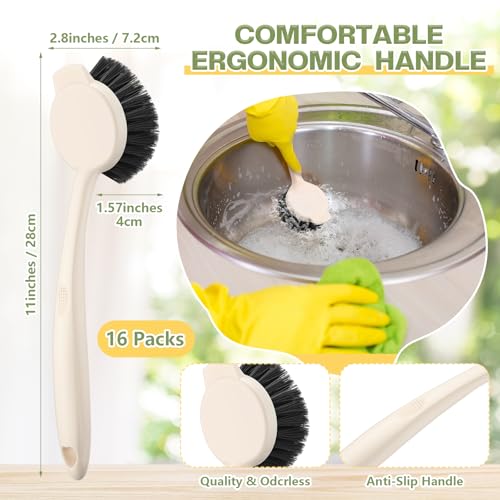 16 Pack Dish Brush with Handle Dish Scrubber Brush with Built (16 Count)