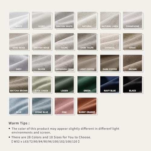 100% Blackout Linen Curtains for Bedroom 108 inches Long