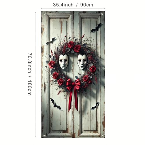 Halloween Door Cover Gothic Haunted House 35x71 Inch Polyester