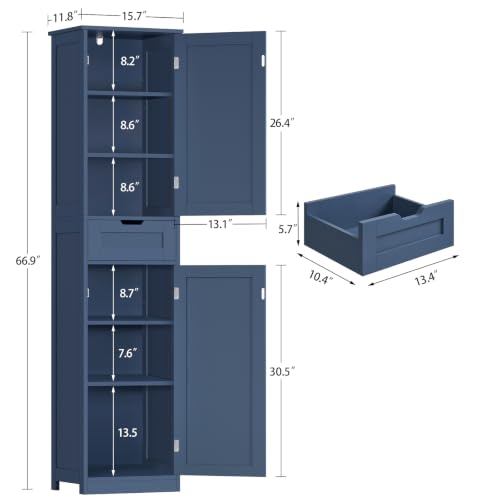66.9" Tall Bathroom Storage Cabinet with 2 Doors & 1 Drawer