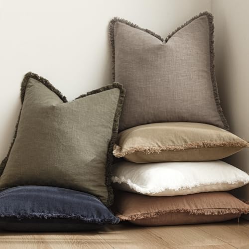 Decorative Linen Fringe Throw Pillow Covers 26×26 Inch (2 Count)