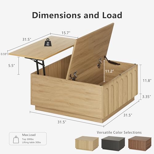31.5" Lift Top Coffee Table with Storage