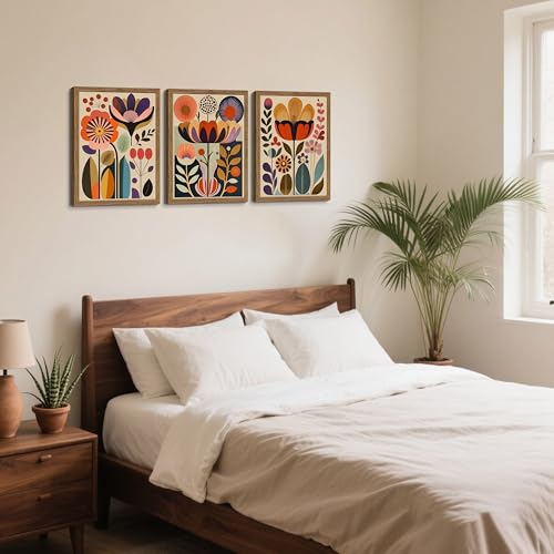 Framed Colorful Floral Wall Art Set of 3