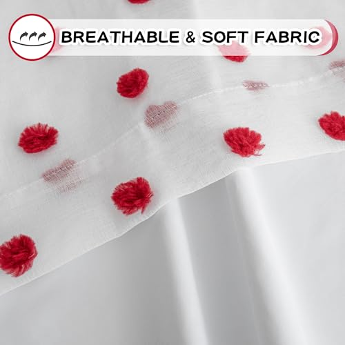 Blackout Curtains for Living Room 95 Inch Long Total Light Blocking Curtains for Sliding Door 2 Panels Grommet 100% Room Darkening Girls Bedroom Drapes with Red Pom Pom Sheer 50 x 95 in (2 Count)