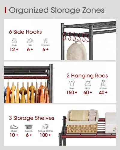 Clothes Rack 33.0" x 12.2" x 79.5" Clothing Rack with Shelves & Wheels