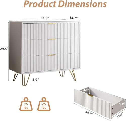 3 Drawer Nightstand Set of 2
