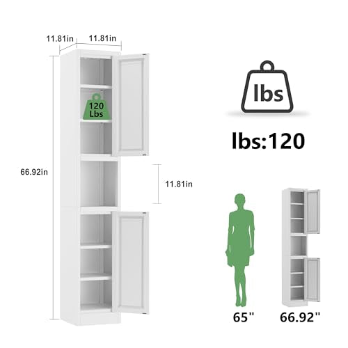 Tall Narrow Storage Cabinet 66.93" H Tall Bathroom Cabinets Metal Pantry Cabinet