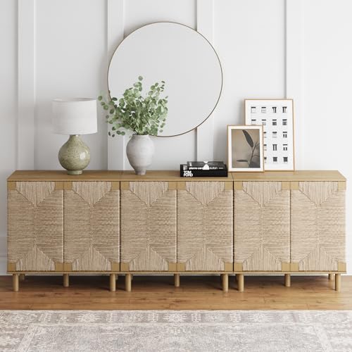 Beacon Accent Natural Sideboard Storage Cabinet TV Stand in Light Wood with Adjustable Interior Shelf and Seagrass Doors