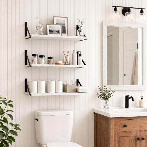 White Floating Shelves 24 Inch Long (3 Count)