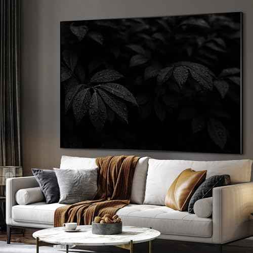 60"x72" Extra Large Framed Wall Art Black and White Botanical Leaves with Raindrops for Home Living Room Bedroom Decor