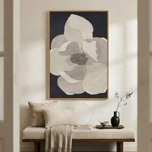 Large Framed Neutral Black and White Floral Wall Art