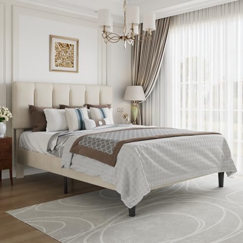 Full Size Bed Frame with Upholstered Headboard