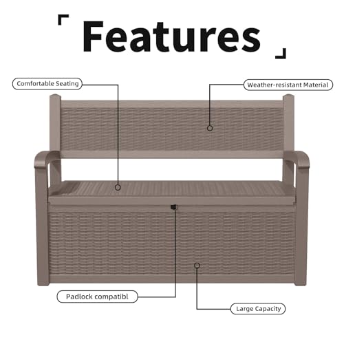 80 Gallon Outdoor Storage Bench Lockable Deck Box Outdoor Storage Box Waterproof for Patio