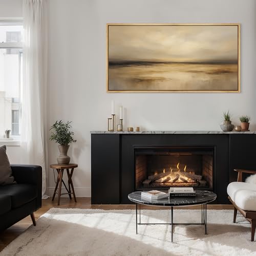 Extra Larg Framed Canvas Print Wall Art Golden Sunset Horizon Abstract Modern Neutral Illustrations Decorative Colorful for Bedroom