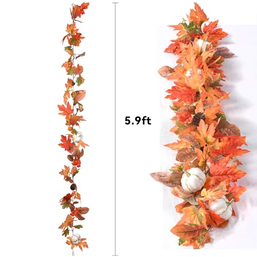 6ft Pumpkin Fall Maple Leaves Garland (6 Foot)