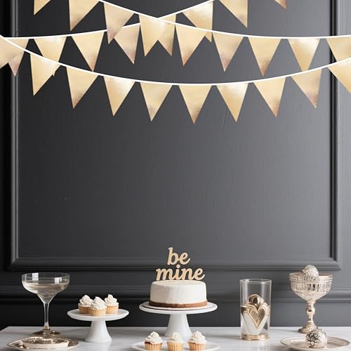Champagne Gold Party Decoration Metallic Fabric Triangle Pennant Banner Flag Bunting Garland for Birthday Engagement Bridal Shower Wedding Anniversary Graduation Bachelorette Party Decoration Supplies (36 Count)